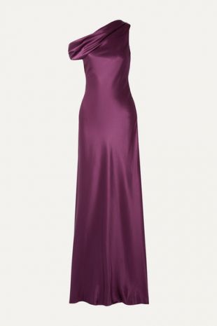 One Shoulder Draped Silk Satin Gown