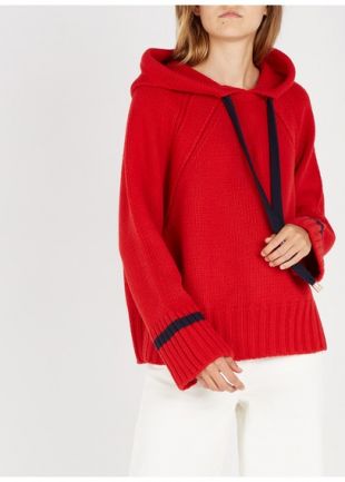 PULL À CAPUCHE EN LAINE ROUGE