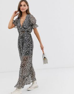 Influence - Robe longue nouée devant à imprimé léopard | ASOS