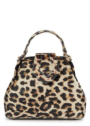 Mini Leopard Print Velvet Top Handle Bag