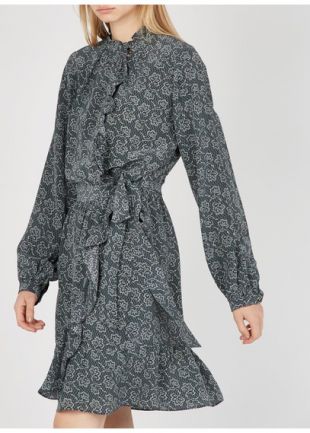 ROBE COURTE PORTEFEUILLE COL VICTORIEN IMPRIMÉE MARINE
