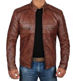 Decrum Moto Leather Jacket Men - Brown Quilted Mens Leather Jackets | [1100066] Austin Brown, 2XL