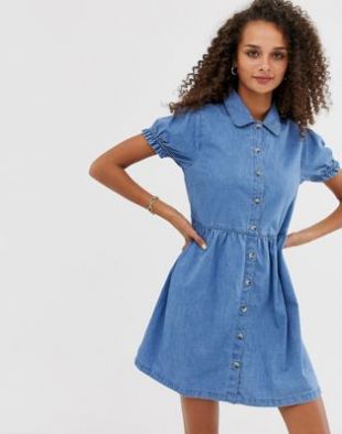 ASOS DESIGN - Robe chemise courte en denim avec col - Bleu | ASOS
