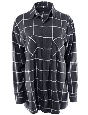 Boyfriend Shirt Flannel Plaid Button Down Navy White ONE Size