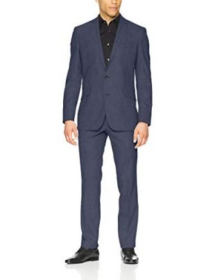 Kenneth Cole REACTION Men's Slim Fit Suit, Blue Denim, 36 Short
