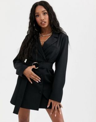 NA-KD - Robe blazer courte oversize avec ceinture - Noir | ASOS