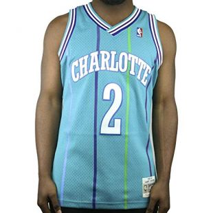Mitchell & Ness Larry Johnson Charlotte Hornets NBA Throwback Jersey – Color Azul - 353J-FGYLAJ, Verde Azulado