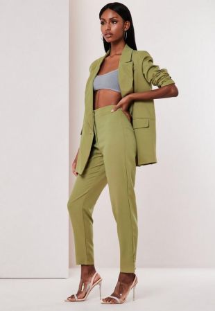Olive co ord button detail cigarette trousers