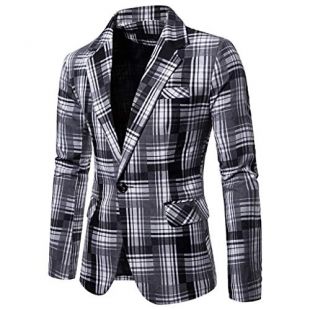 KASAAS Blazer for Men Plaid One Button Suit Long Sleeve Turn Down Collar Casual Simple Sport Jacket Tops(XX-Large,White)