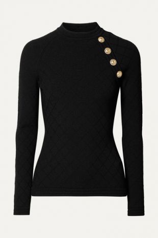 Button Embellished Jacquard Knit Sweater