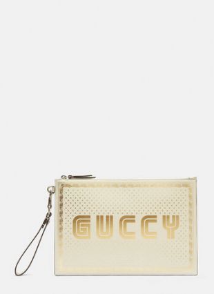 Guccy Print Pouch in White