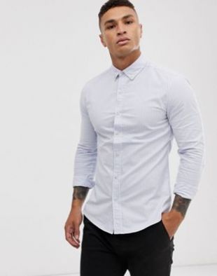 Chemise Oxford - Rayures blanches et bleues