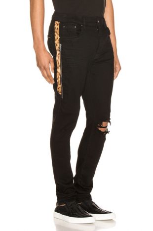 Leopard Half Track Broken Black Jeans