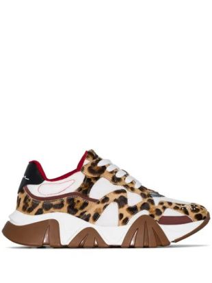 White and Leopard Print Sneakers