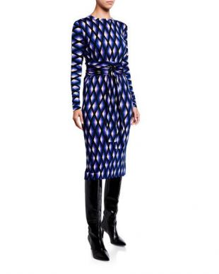 Gabel Printed Wool Belted Dress