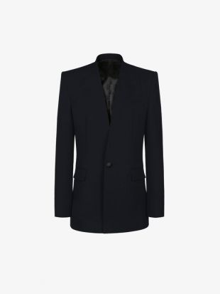 y Collarless Tuxedo Jacket in Wool