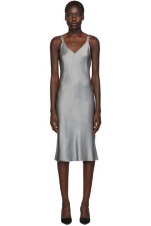 Grey Satin Double Strap Slip Dress