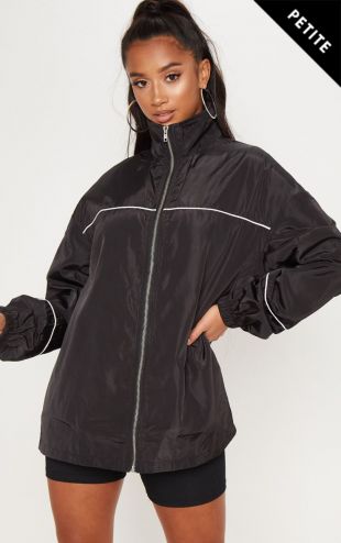 Black Longline Zip Front Shell Jacket