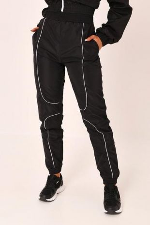 Black Piped Shell Joggers