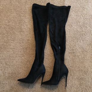 Pretty Little Thing - Black Faux Suede Extreme Thigh High Boots