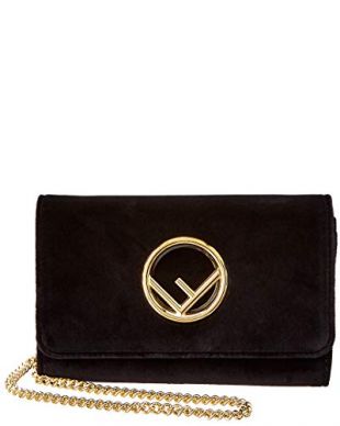 Fendi Portefeuille Femme Velours sur Chaîne Noir