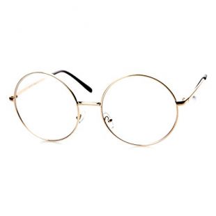 Large Oversized Metal Frame Clear Lens Round Circle Eye Glasses (Gold)