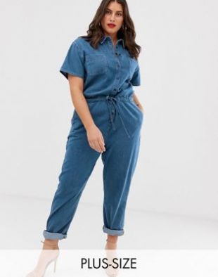 Combinaison en jean à délavage moyen