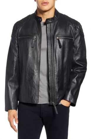 bagatelle - Bagatelle Quilted Shoulder Lambskin Leather Moto Jacket