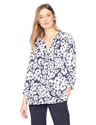 nydj - NYDJ Women's Pintuck Blouse, Etched Flowers Peacoat, S