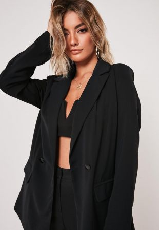 Missguided - blazer long noir à deux boutons