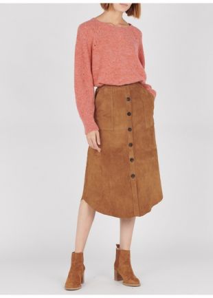 JUPE MIDI TAILLE HAUTE EN CUIR CAMEL