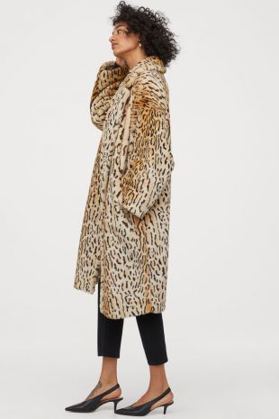 Faux Fur Coat - Beige/leopard print