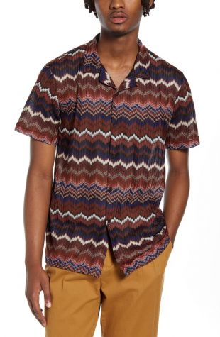 Topman Chevron Short Sleeve Button-Up Knit Camp Shirt | Nordstrom