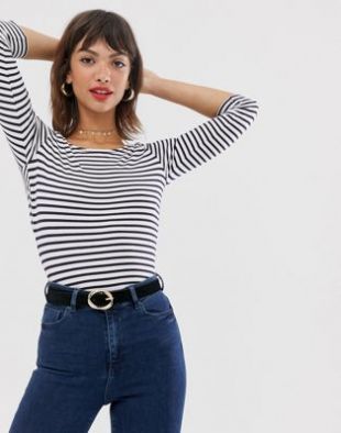 Esprit - Top manches longues à rayures avec nœud dans le dos - Bleu marine | ASOS