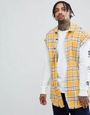 Chemise oversize sans manches à carreaux