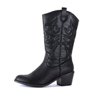 West Blvd Miami Cowboy Western Boots, Black Pu, 9