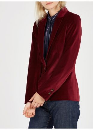 VESTE CINTRÉE COL TAILLEUR EN VELOURS GROSEILLE UNI