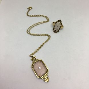 Vintage Avon Camphor Glass Necklace & Ring Set