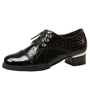 Latasa Women's Fashion Faux Crocodile-Skin Lace-up Chunky Low Heel Loafers Shoes