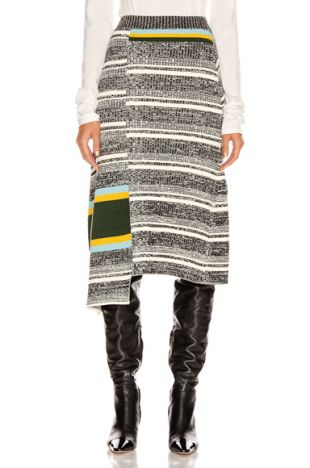 Asymmetric Flared Skirt in Black & White Multi
