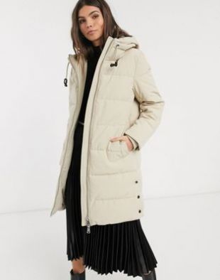 Esprit - Manteau rembourré mi-long à capuche - Beige | ASOS