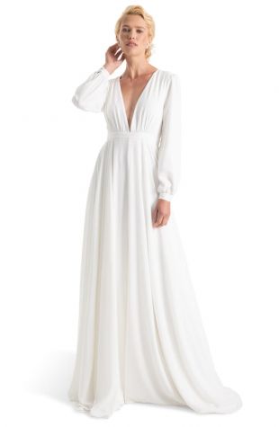 Joanna August Floyd V-Neck Long Sleeve Gown