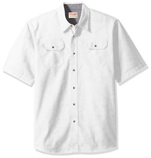 Wrangler Mens Short-Sleeve Classic Woven Shirt Short_Sleeve Button-Down Shirt - White -