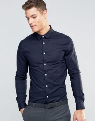 Navy Skinny Shirt With Long Sleeves