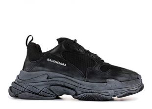 Balenciaga Unisex Triple S Mesh Nubuck Leather Platform Sneakers Fashion Vintage Trainers Black (Black, 43)