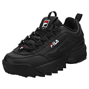 Fila Unisex Disruptor II Premium Leather Synthetic Black White Red Trainers 12.5 W / 11 M US