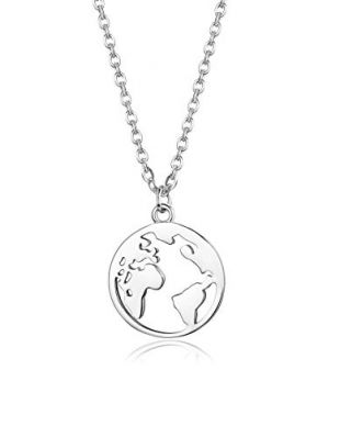 Sllaiss Sterling Silver World Map Pendant Necklace For Women Hollow Round World Continents Necklace Chain Jewelry Gift 16”