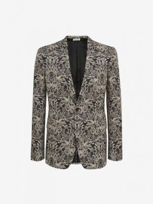 Men's Black/Ivory Sarabande Lace Jacket | Alexander McQueen