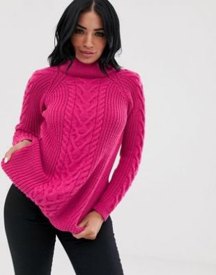 Boohoo - Boohoo - Pull col roulé en maille torsadée - Rose foncé | ASOS