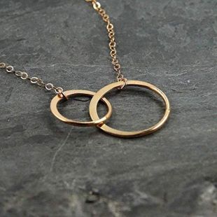 Double Circle Rose Gold Filled Pendant Chain Necklace Jewelry Gift for Women 16 Inches